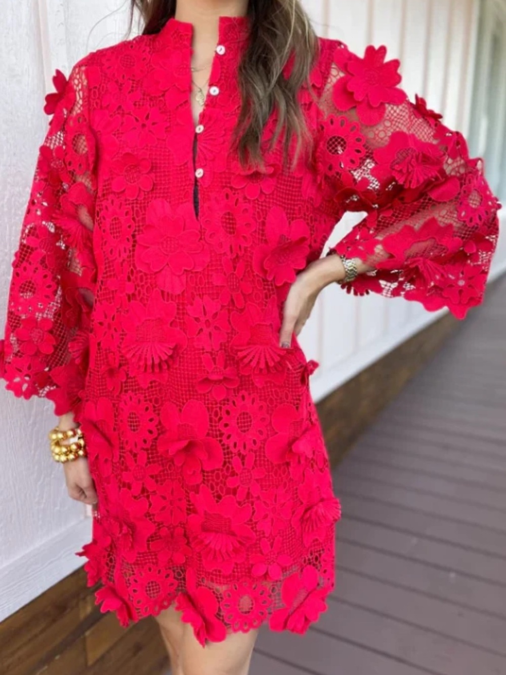Red Floral Crochet Mini Dress - Women